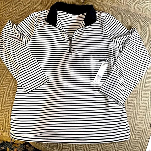 NWT CHICO’S SMALL/SIZE O UPF LONG SLEEVE BLACK TOP STRIPE SHIRT BLOUSE - Picture 2 of 10